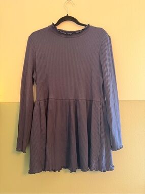 SHEIN Navy Ribbed Long-Sleeve Babydoll Top